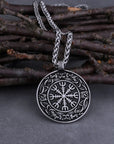 Stainless Steel Men's Viking Blend Ouroboros Helmet of Awe Necklace