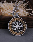 Stainless Steel Men's Viking Blend Ouroboros Helmet of Awe Necklace