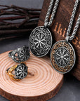 Stainless Steel Men's Viking Blend Ouroboros Helmet of Awe Necklace