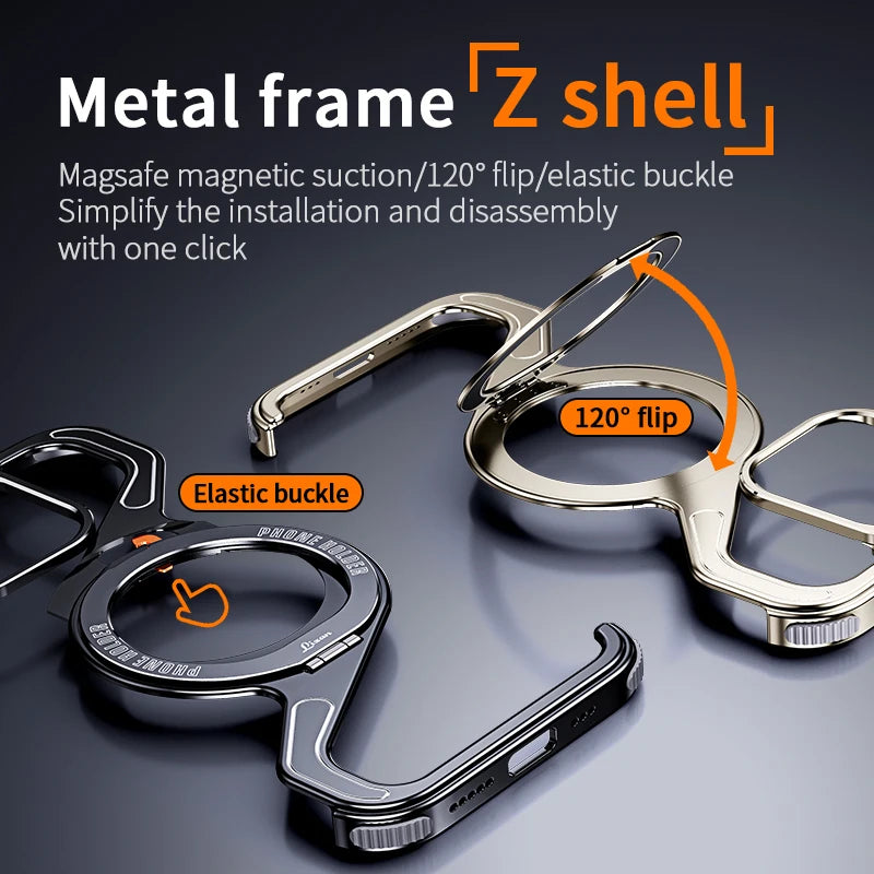 Magnetic Metal Snap-on Phone Case For Iphone 13 14 15 16 Pro Max Z Shape
